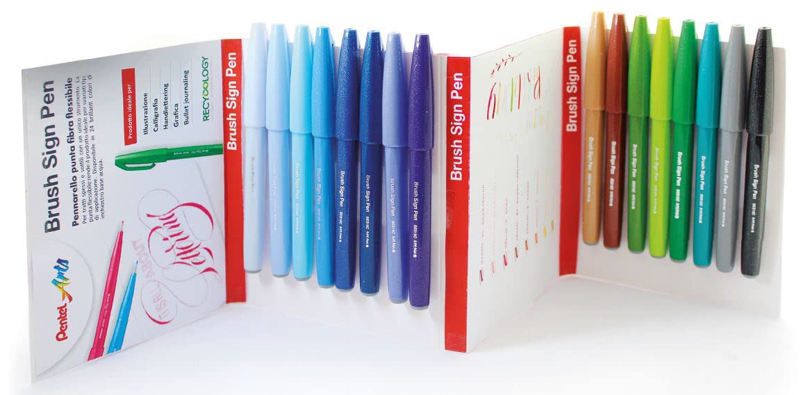 Pentel SES15C Brush Sign Pen Geschenkbox aus Metall mit 24 Farben