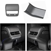 2PCS Rear Air Condition Vent Cover & Rear AC Anti Kick Cover Trim for 2021-2023 Model 3 and 2021-2024 Model Y, ABS Material More Fashion Not TPE & Leather Matte Carbon Fiber Pattern