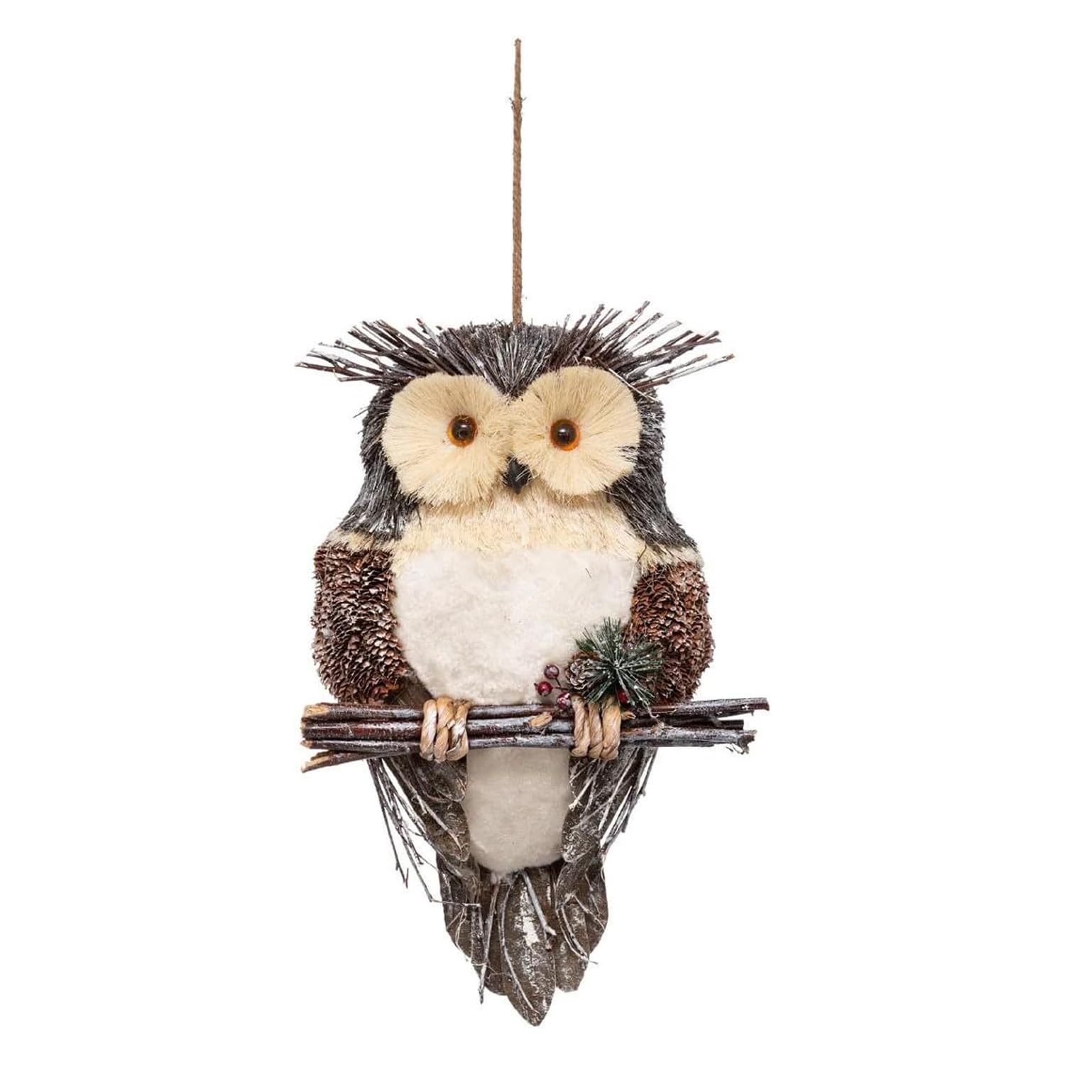Déco de Noël suspendre hibou sur branche 50cm pour sapin rustique