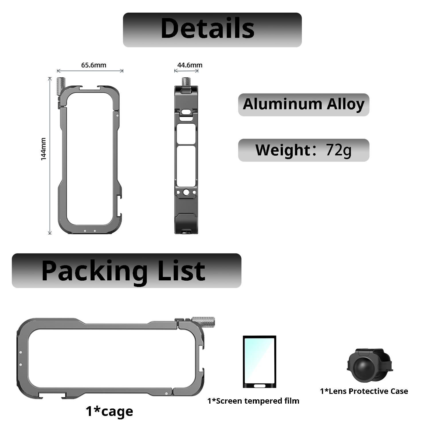 Aleación de Aluminio Marco Jaula para Insta 360 X4 Metal Protector Jaula Carcasa Expansión Caja con Zapata Fría Compatible para Insta 360 X4 Accesorios con Lente Tapa + Pantalla Protecto