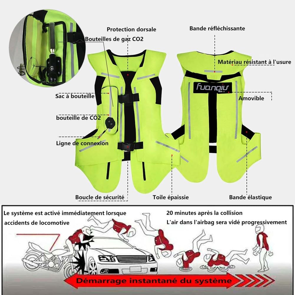 Gilet airbag Moto, Veste d'été pour Homme et Femme avec Bandes réfléchissantes airbag Motocross