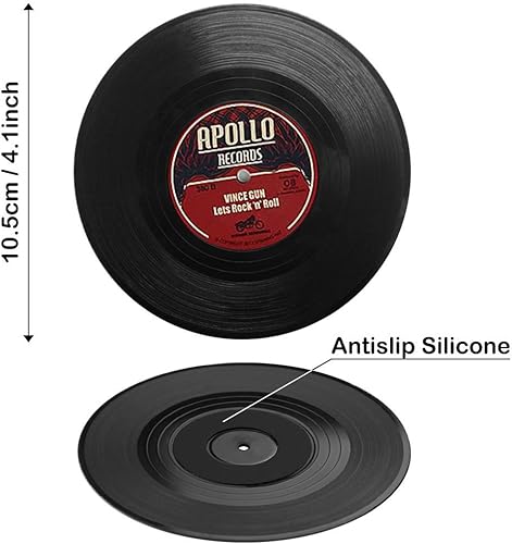 Miniatura 4 de Juego de 6 posavasos de disco de vinilo retro, juego de 6 con divertido perfecto para amantes de la música clásica, arte, coche, bar, té, mesa de