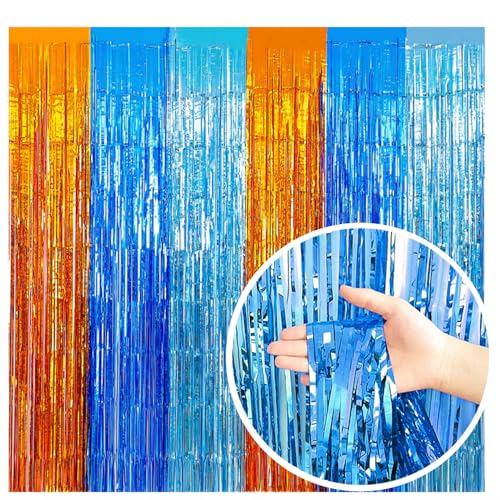 Blue Dog Birthday Party Decorations, 2 Packs of 3.3x6.6 ft Blue Dog Foil Fringe Curtains, Streamer Backdrop for Blue Dog Theme Party Supplies