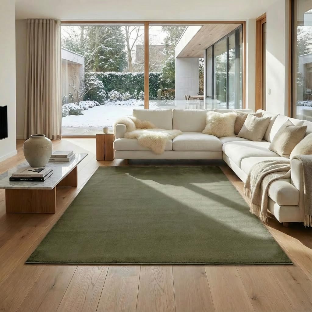 Jimri Flauschiger Teppich Läufer - Hochwertige Kurzflor Teppich für Zuhause, Büro, Küche, Eingang, Flur, Wohnzimmer - Maschinenwaschbar - Rutschfester Teppich Waschbar - 160x220 cm - Grün