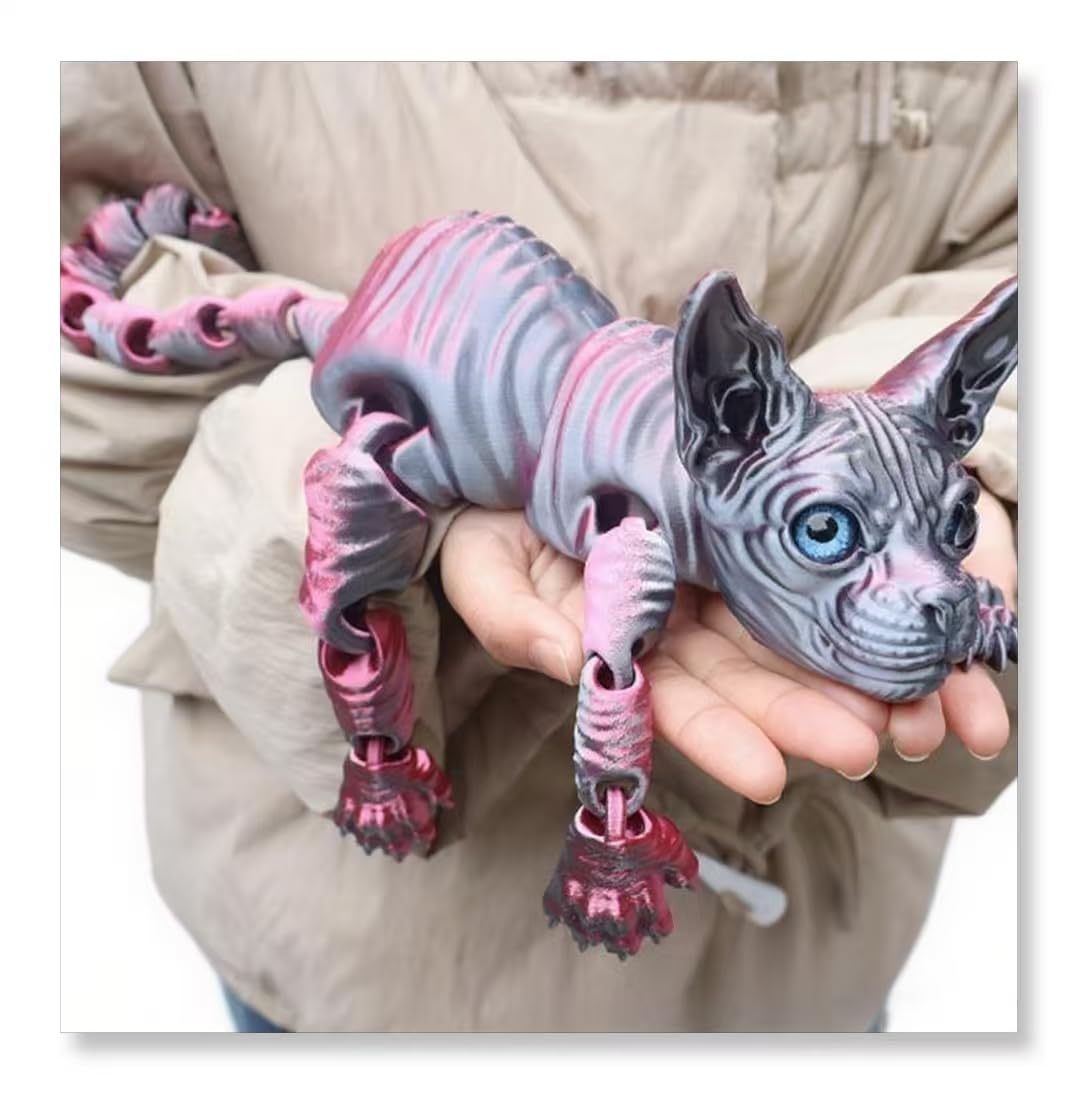 Mounteps 3D Mystic Guardian Cat Figurine - Colorful Realistic Design with Flexible Articulated Joints | Mystic Meow Collectible, Home Decor & Gift for Cat Lovers & Witchy Aesthetic Fans (Black Red)