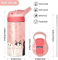 Vista 3 de GOODOLD Cute Cat - Botella de agua para niños, botellas de agua aisladas de acero inoxidable con tapa con popote, 12 onzas, sin BPA, a prueba
