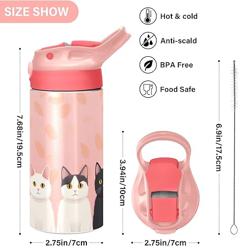 Miniatura 3 de GOODOLD Cute Cat - Botella de agua para niños, botellas de agua aisladas de acero inoxidable con tapa con popote, 12 onzas, sin BPA, a prueba de