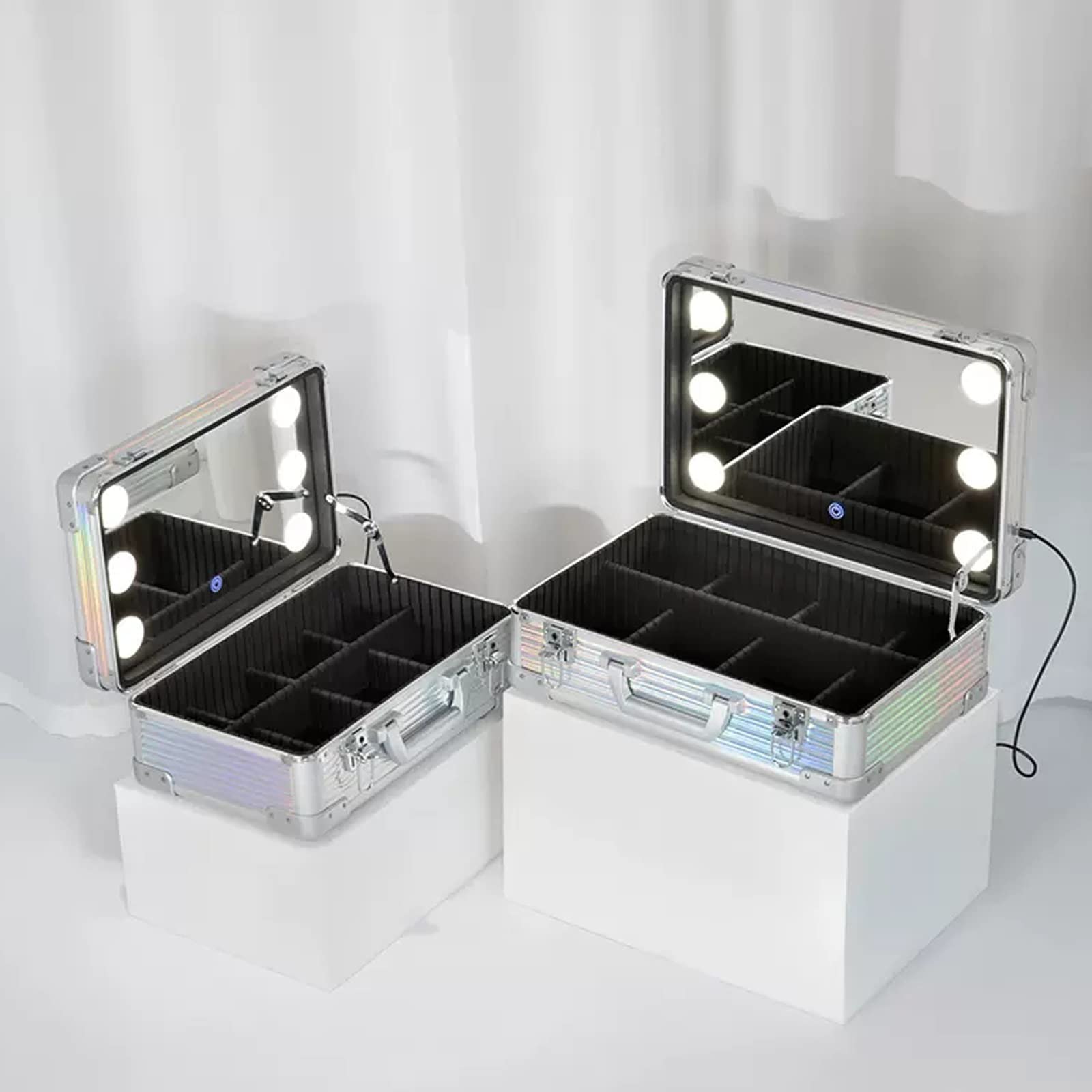 Astuccio per Trucco con Luce a LED, Astuccio cosmetico Professionale Organizer per pennelli per Trucco Astuccio per truccatore Astuccio per Treno, Sorgente Luminosa a 3 Colori, AST
