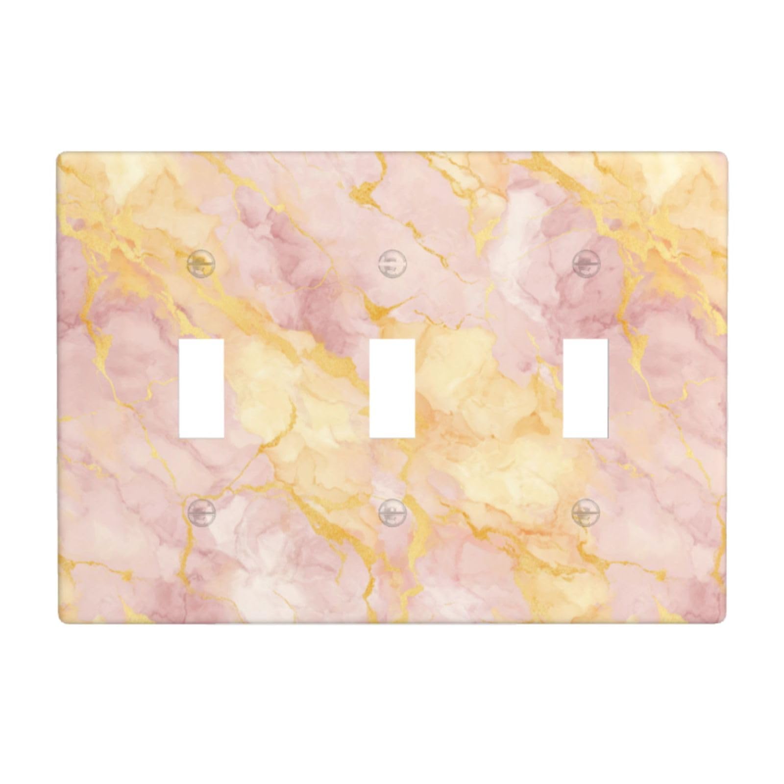 Woshuwo White Pastel Blush Yellow Marble Light Switch Covers 3 Gang Triple Toggle Wall Plate Switchplate Electrical Faceplate For Bathroom Kitchen Bedroom Decor