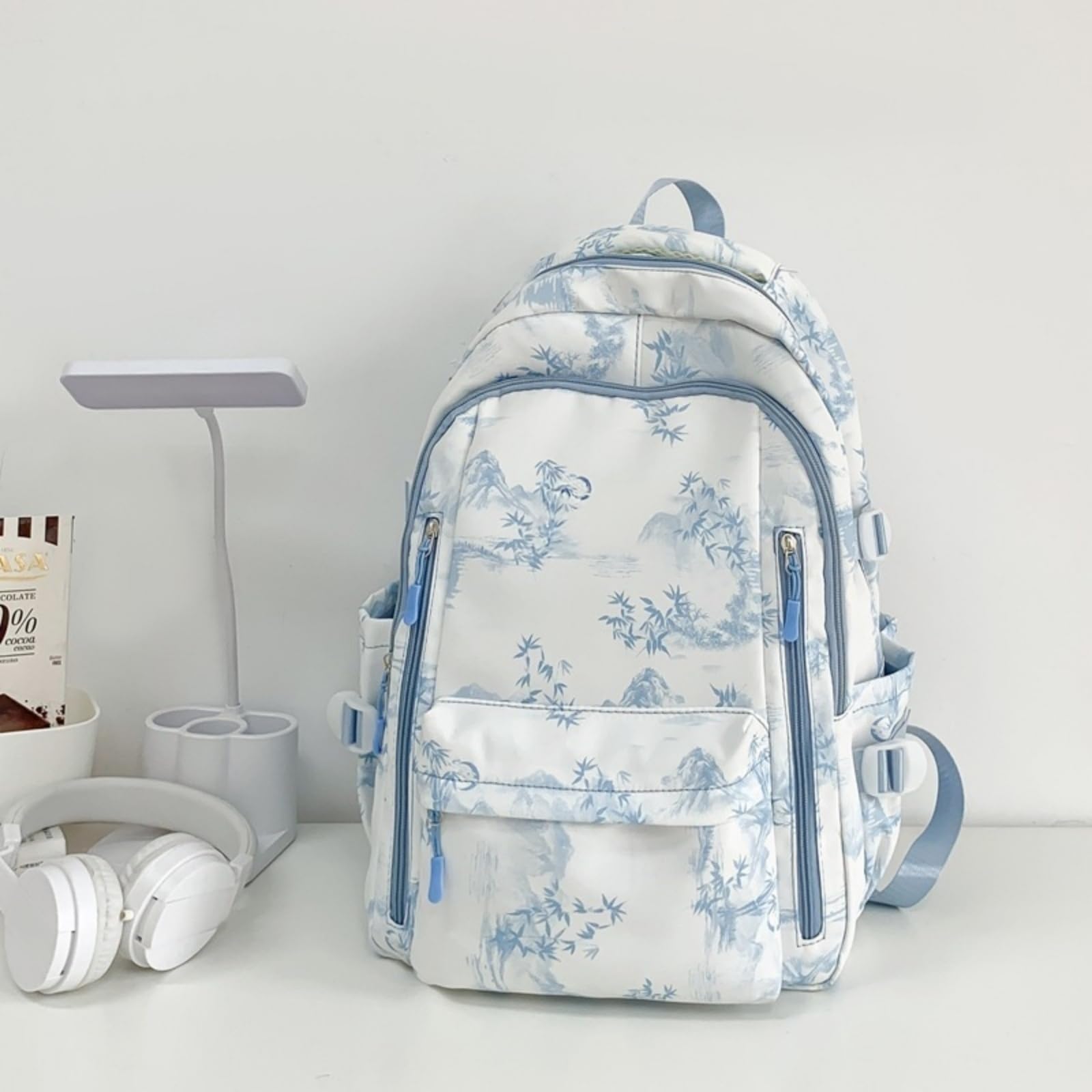 Zaino Stampato in bambù Dell'inchiostro Cinese, Scolastico Casual di Grande capacità per Gli Studenti Uso Giornaliero del Viaggio-Black And White