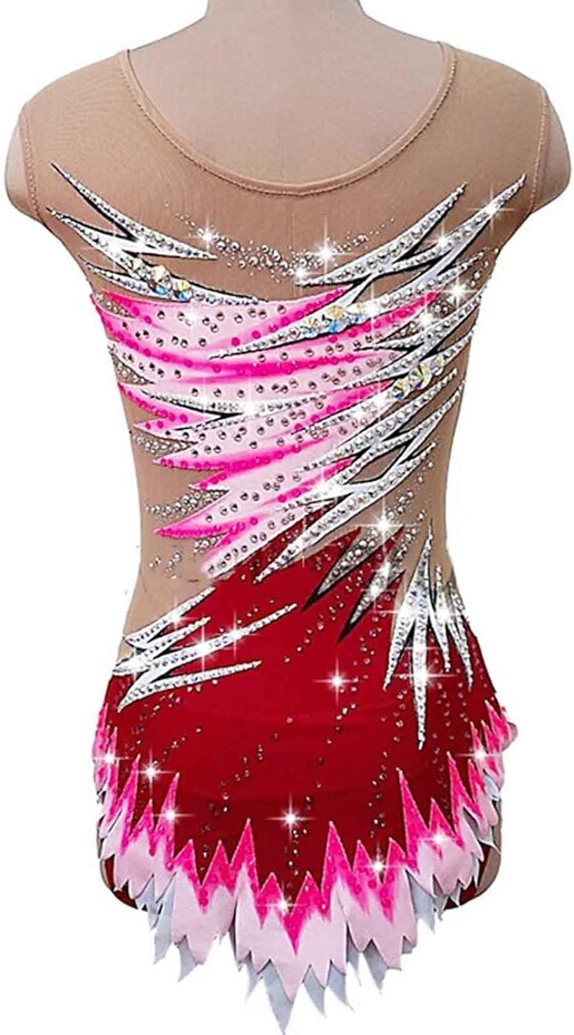 Bezrękawnik Gimnastyka Artystyczna Trykot Oddychający Taniec Unitards Crew Neck Strój Do Gimnastyki Artystycznej, Red, XXL