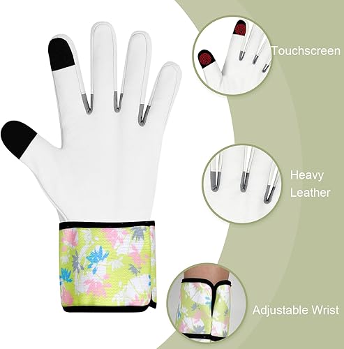 Miniatura 4 de Guantes de jardinería de cuero para mujer, guantes de jardín a prueba de espinas, diseño de pantalla táctil, guantes de trabajo resistentes para el