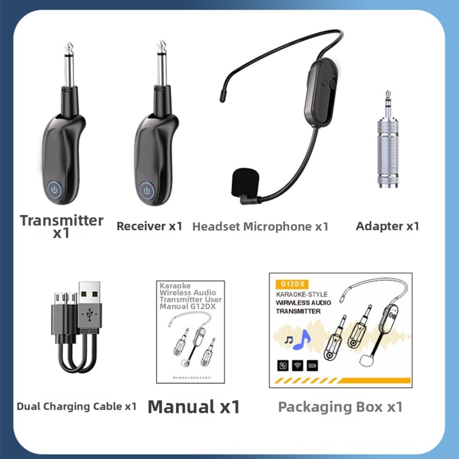 Tragbares 2,4 GHz Funkmikrofon Automatisches Pairing Klarer Sound für Instrumente Vortrag Kompatibel mit Soundbar Receiver Box Schwarz Inklusive Headset