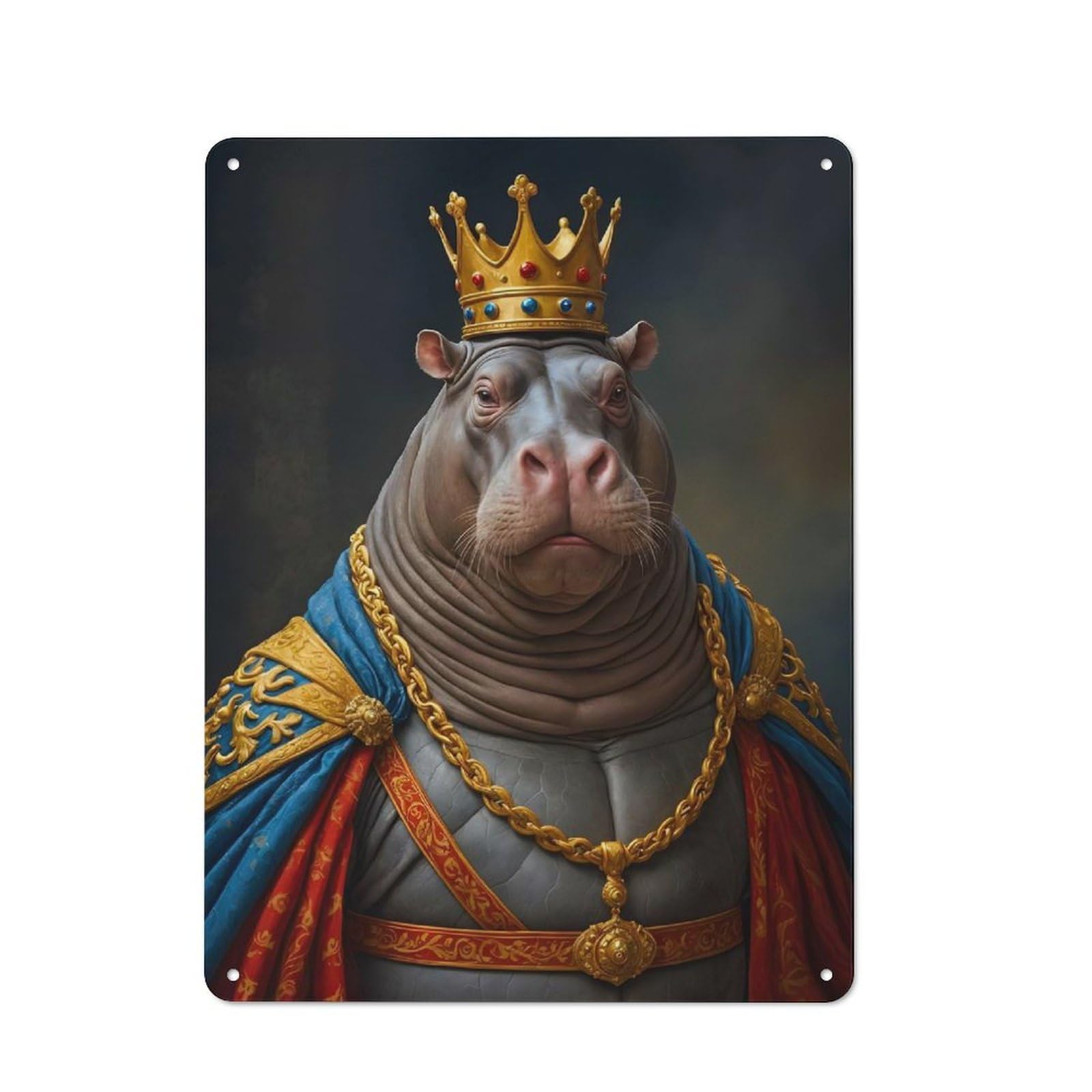 Junmoney Hippopotamus King Tin Wall Plaque 40X30cm With For Living Room Or Hallway, For Garage, Workshop And Man Cave Decoration