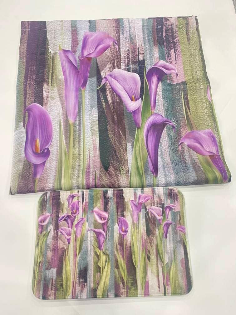 Unique Design Bathroom Shower Curtain Set with Rug Mat and Hooks for Bathroom Textured Bath Shower Curtain 72 x 72 Purple Flowers Artistic Elegance Bathroom Curtain
