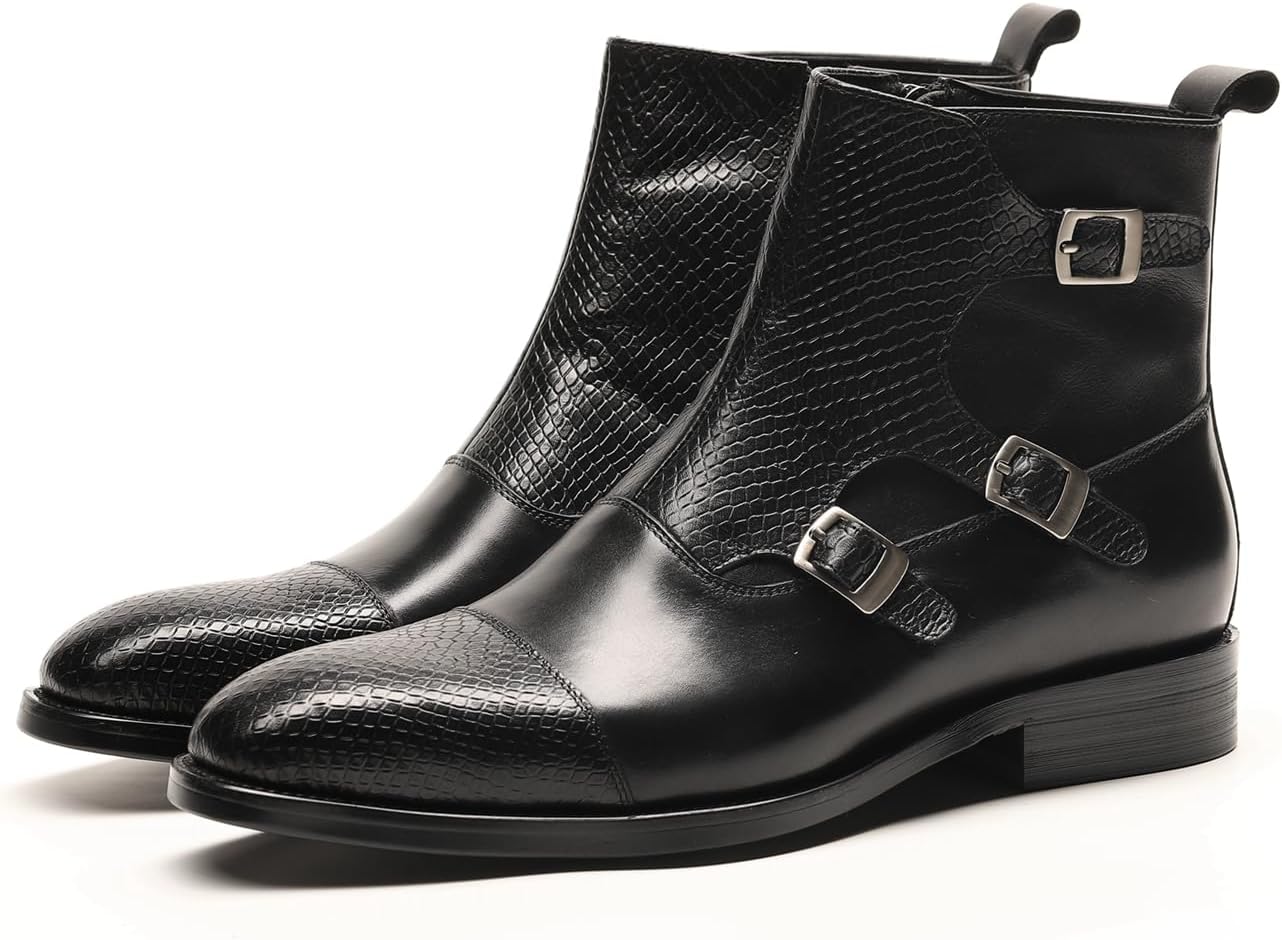 [ONE MAX] ビジネスブーツ メンズ 本革 サイドジップ モンクストラップ ショートブーツ エンジニアブーツ ワークブーツ ウ