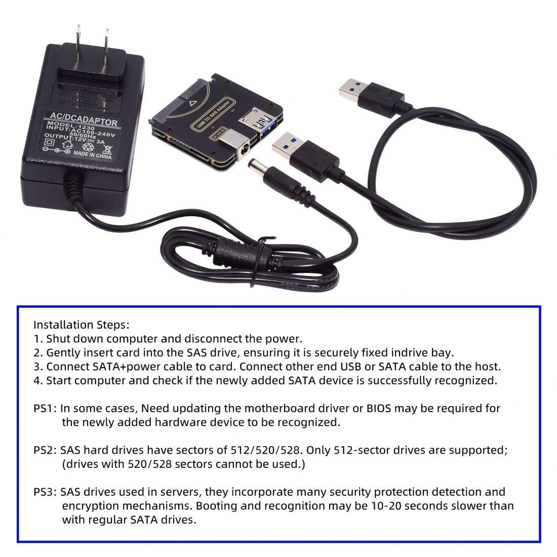 Chenyang USB 3.0 auf SAS Adapter SFF-8482 2,5/3,5 Zoll Festplatte Konvertierungsadapter