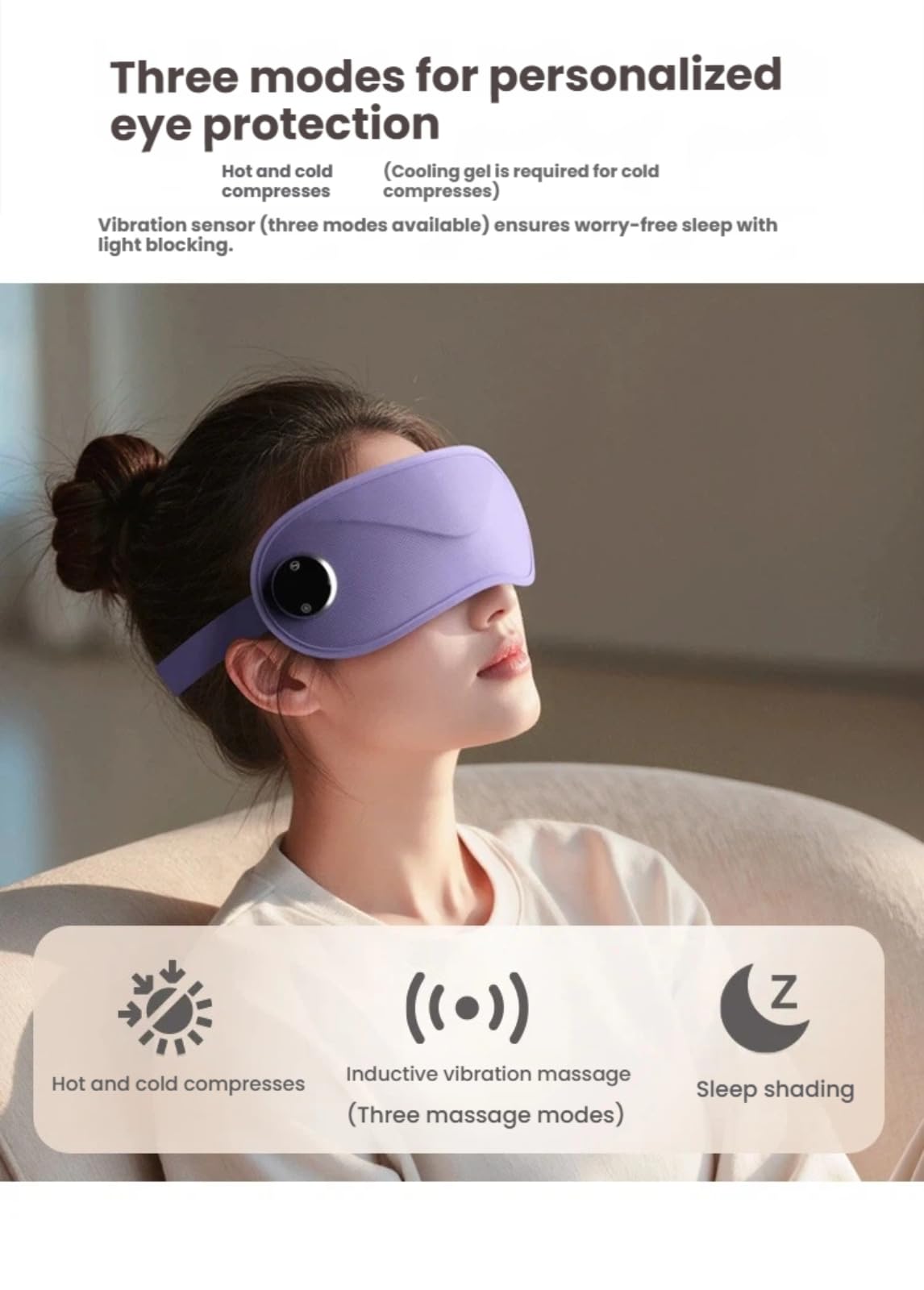Maschera massaggiante per occhi con vibrazione riscaldata, 3 modalità di compressione caldo/freddo, dispositivo per la cura degli occhi con digitopressione con batteria da 1000 mAh, maschera portatile