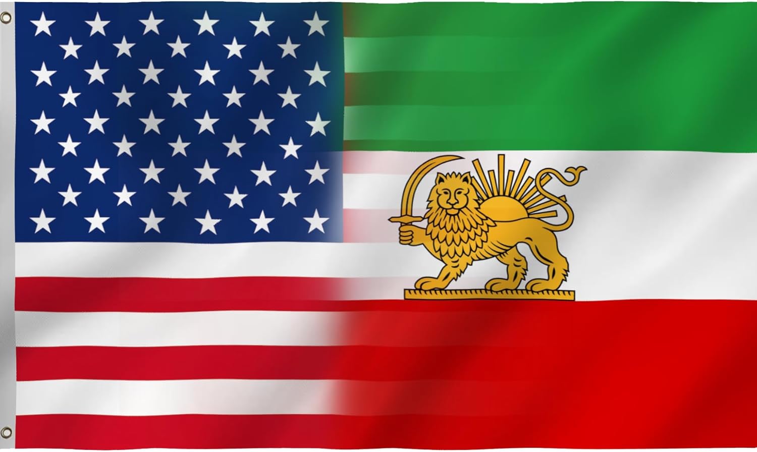 America and Old Iran Flag with Lion Sun Crown Flag 6X10FT, American Iranina Friendship Flags, Large National Banners, Vivid Color and Fade Proof,Canvas Header and Double Stitched with Brass Grommets, Indoor, Outdoor, Gifts. (Z-Old-I-US, 6x10ft)
