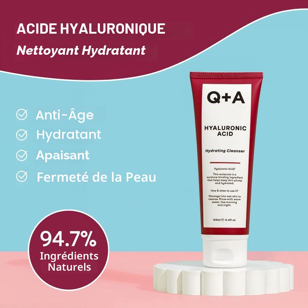 Q+A Gel nettoyant à l'acide hyaluronique pour visage, 125ml