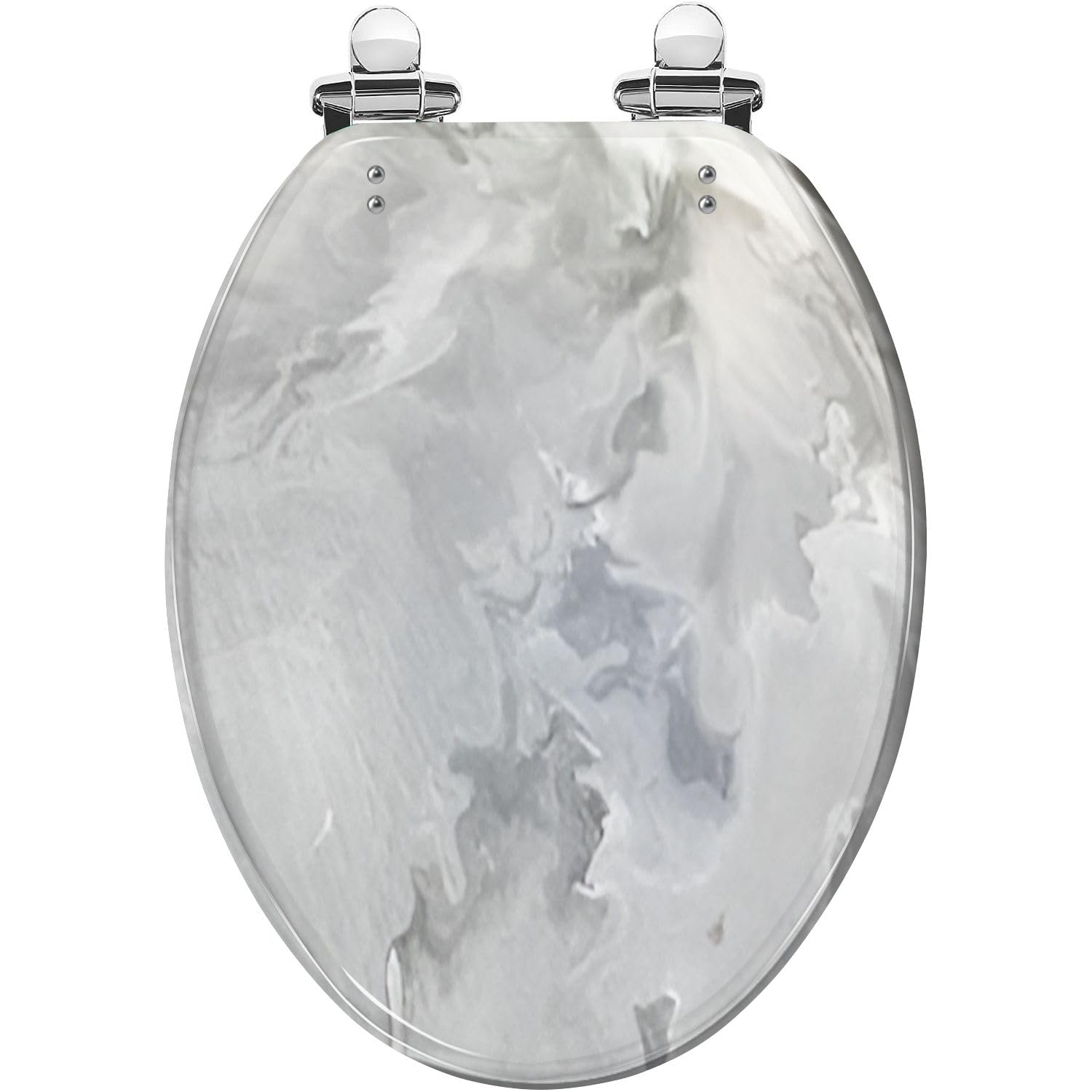 KEXYOAN Elongated Marble Textured Toilet Seat, Abstract Design Silver White, Slow Close, Hinges Quick Release, Easy Installation And Cleaning(Multi9)
