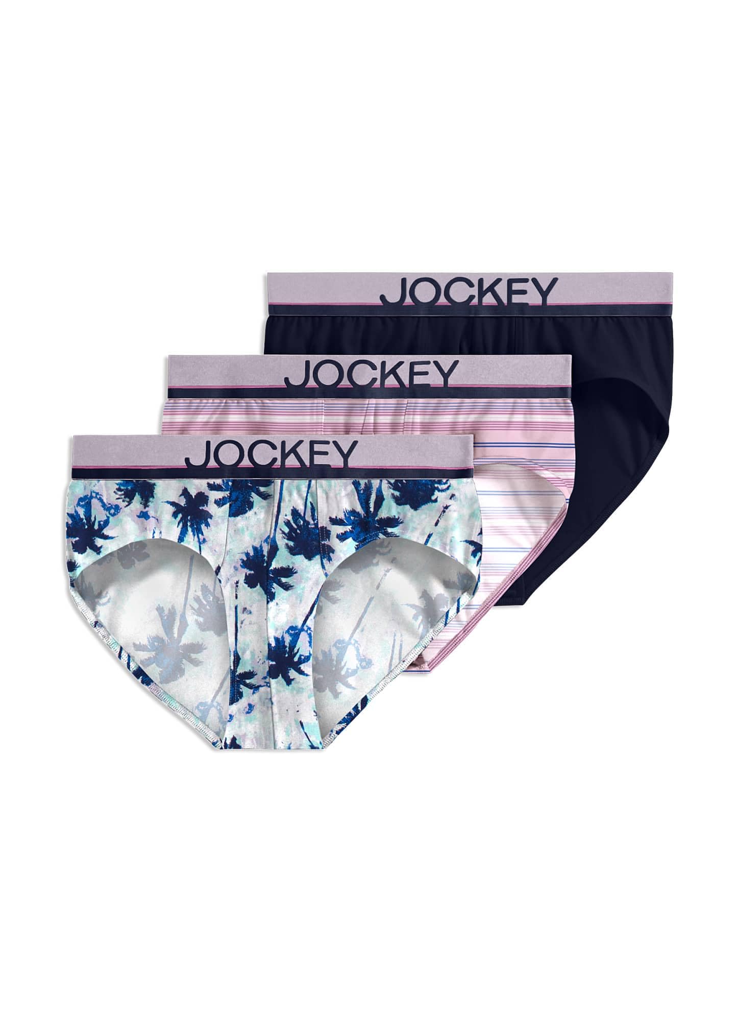 Jockey Men's Underwear Casual Cotton Stretch Brief - 3 Pack, Teal Ocean Palms/True Navy/Vacation Stripe, XXL Big