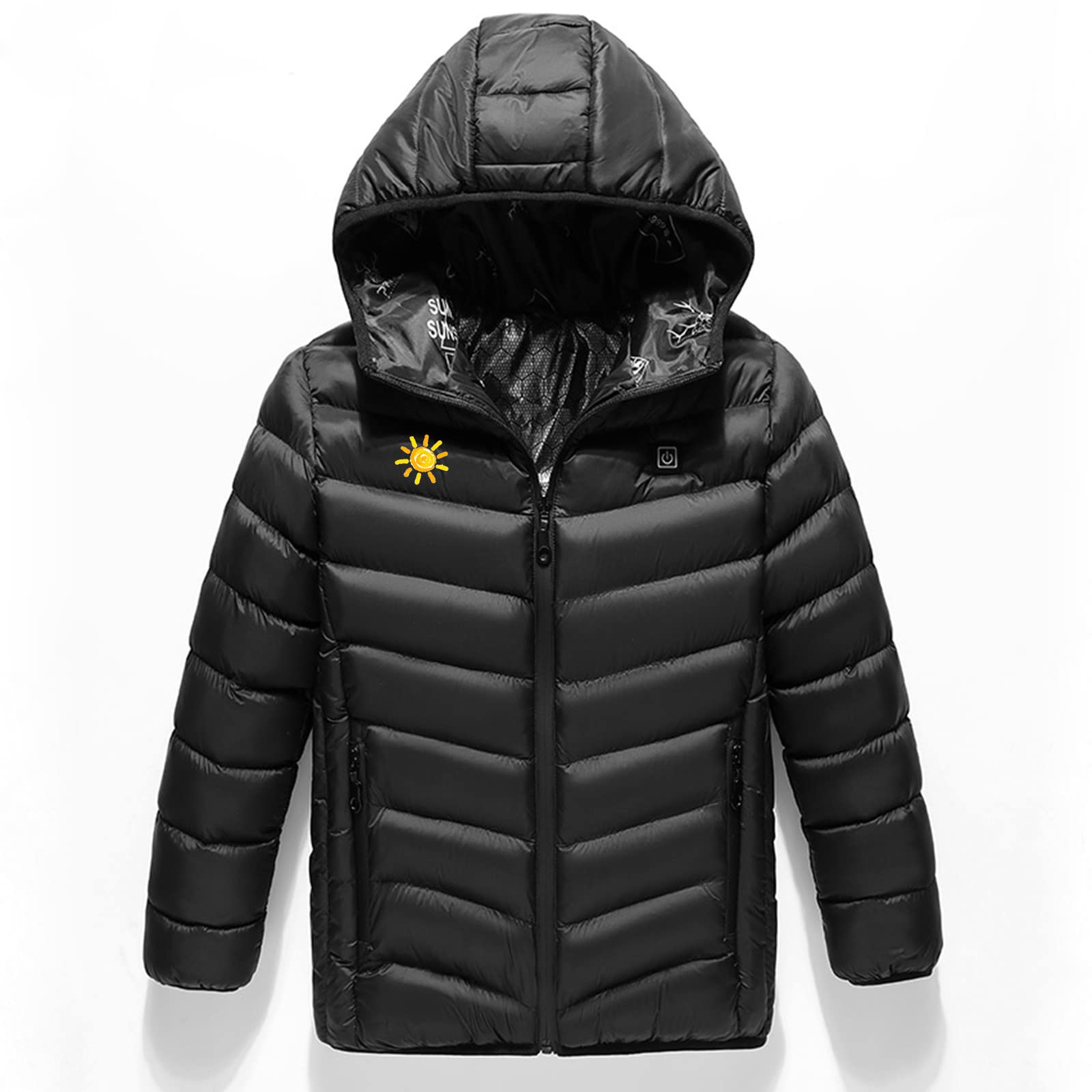 Veste Chauffant Enfants GarçOn Filles Heated Vest Couleur Nu Capuche Manches Longues avec Chauffe-Corps électrique USB Lavable Coupe-Vent Vêtements D'Extérieur pour Enfants Ski en Plein Air 4-15 Ans