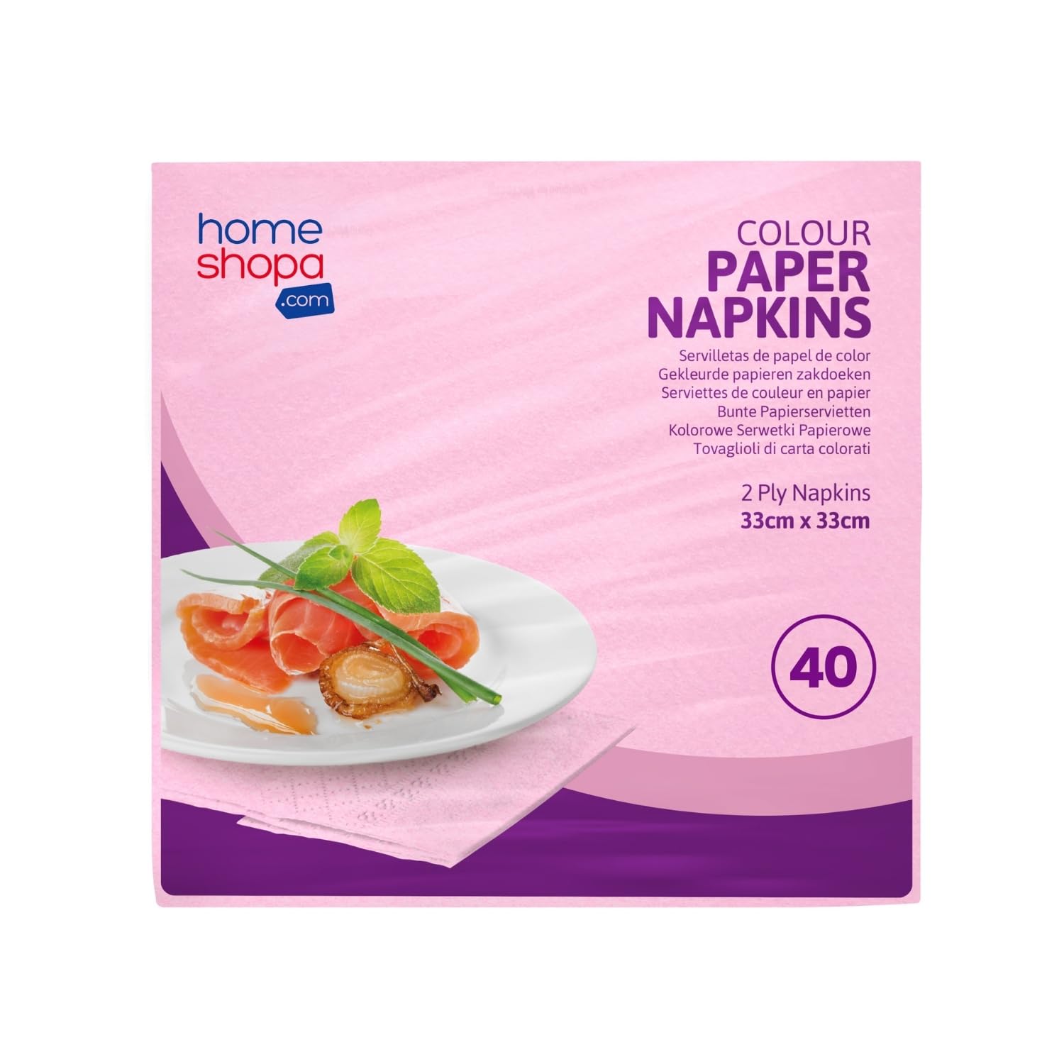 HOMESHOPA Disposable Paper Napkins, Pk 40, Pink 2-Ply 33X33cm Soft & Strong Paper Serviettes for All Occasions, Everyday Tissues for Cleaning Spills Wiping Surfaces Personal Hygiene
