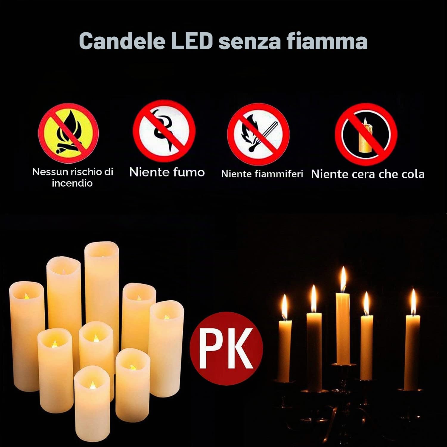 OSHINE Candele LED, Candele batteria (H4 5" 6" 7" 8" 9") Set di 9 colonne di cera reale non in plastica Con timer a 10 tasti Timer di controllo 300+ ore (9, avorio)