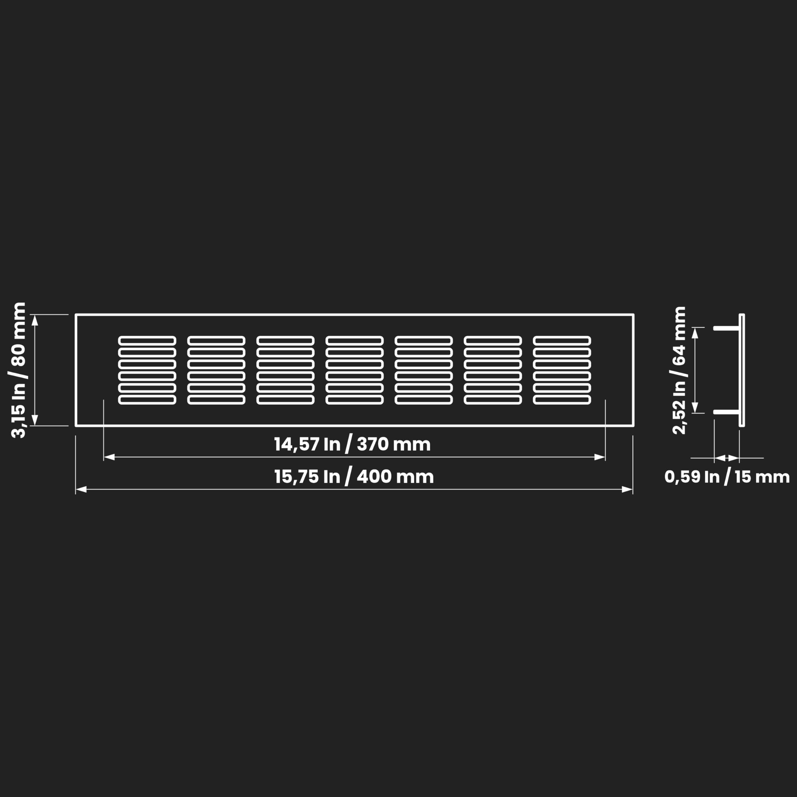 Repa Market Ventilation Grille Silver 400 x 80mm (Frame Size), Aluminum Air Vent Cover for Kitchen Plinth Cabinet, Door - Image 2