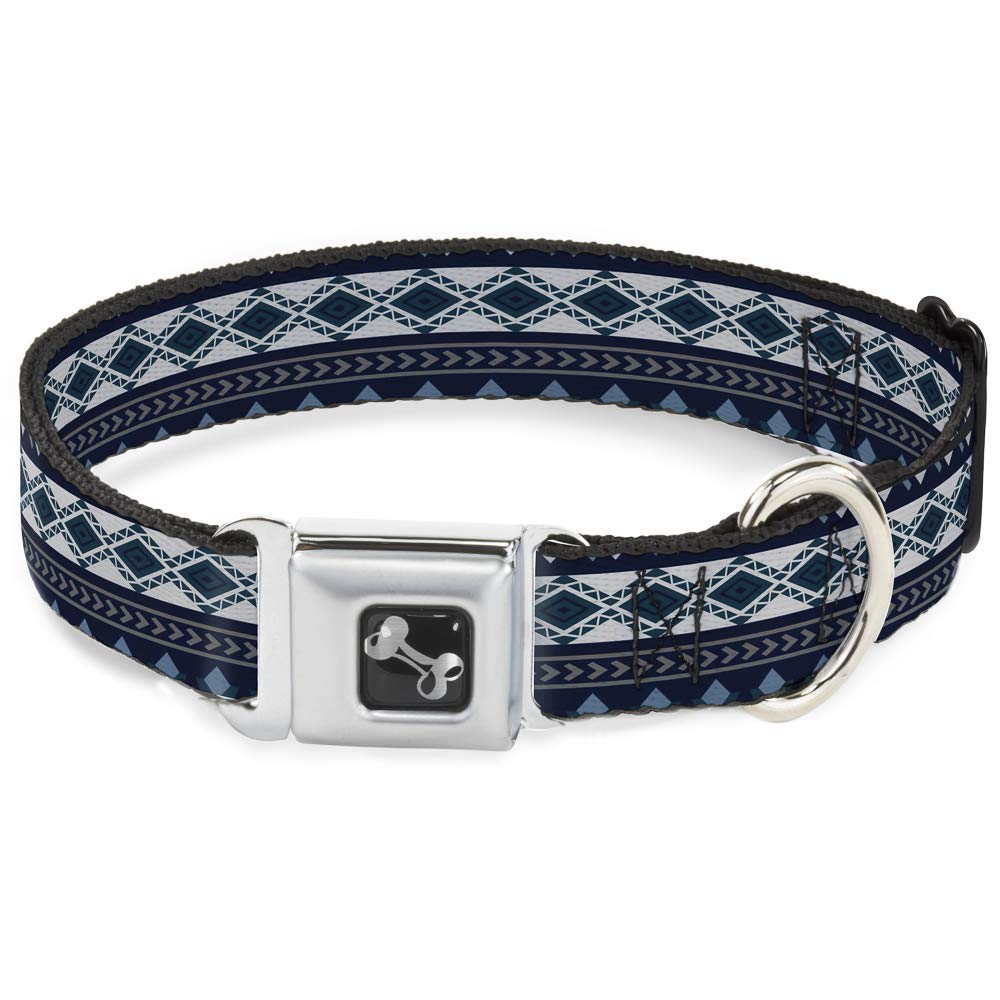 Collier de chien Buckle Down Aztec4 grand chien ajustable bleu gris blanc