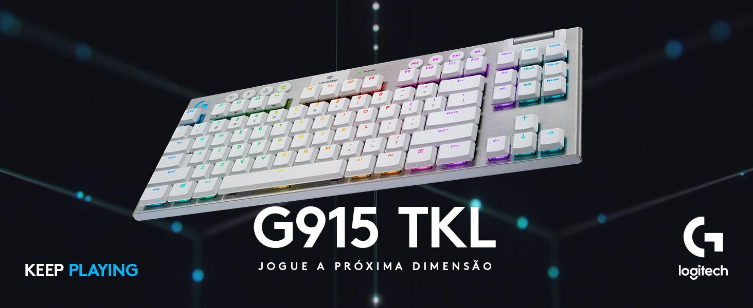 Teclado Mecânico Gamer Sem Fio Logitech G915 TKL com RGB LIGHTSYNC