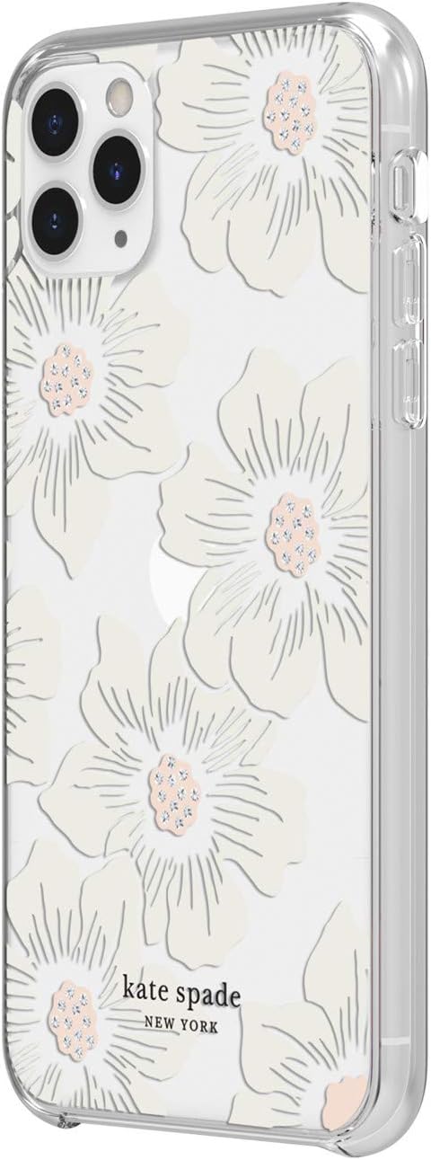 kate spade new york Protective Hardshell Case (1-PC Comold) for iPhone 11 Pro Max - Hollyhock Floral Clear/Cream with Stones