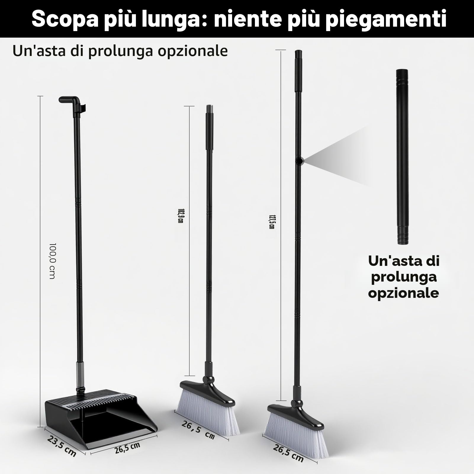 Set scopa e paletta, set paletta e spazzola a manico lungo, set scopa verticale per spazzare, spazzola rotante a 180 gradi, paletta domestica con denti a pettine per interni, esterni, casa e cucina.
