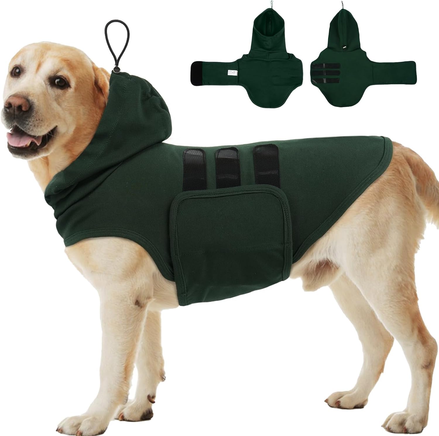 Anxiety Relief Shirt for Small Dogs with Hood -S | Adjustable Chest & Ear Cover,Lightweight Calming Vest Wraps Body,Relief Stress for Separation,Fireworks,Travel (Black)