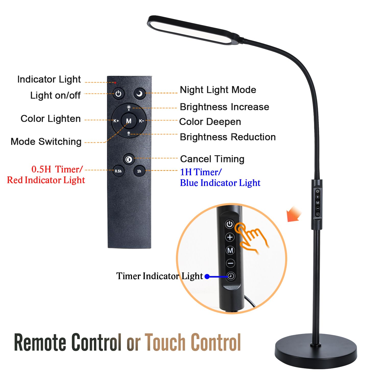 KOOSTONE Modern Floor Lamp - 18W LED Standing Light, 3 Colors & 10 Brightness Levels, Remote Control