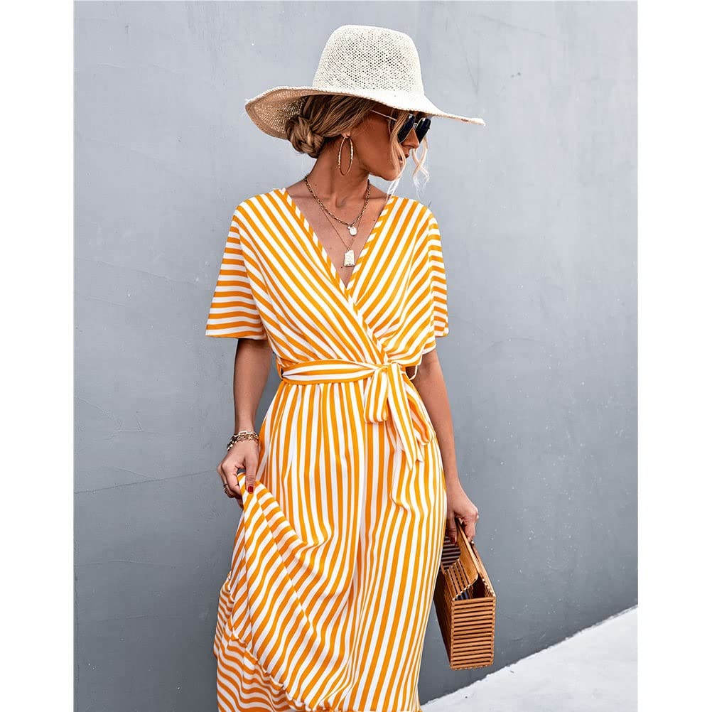 Amazon.com: DHNCBGFZ Womens Midi Shirt Dresses Long Floral Print V Neck  Button Short Sleeve Wrap Tunic Summer Casual Beach Dress(Orange,XL/X-Large)  : Clothing, Shoes & Jewelry