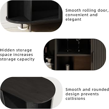 Sideboard Sideboard with Storage, 101.6 cm Fluted Cabinet with Sliding Door and Adjustable Shelf, Modern Bar Console Table for Kitchen, Entryway, Black