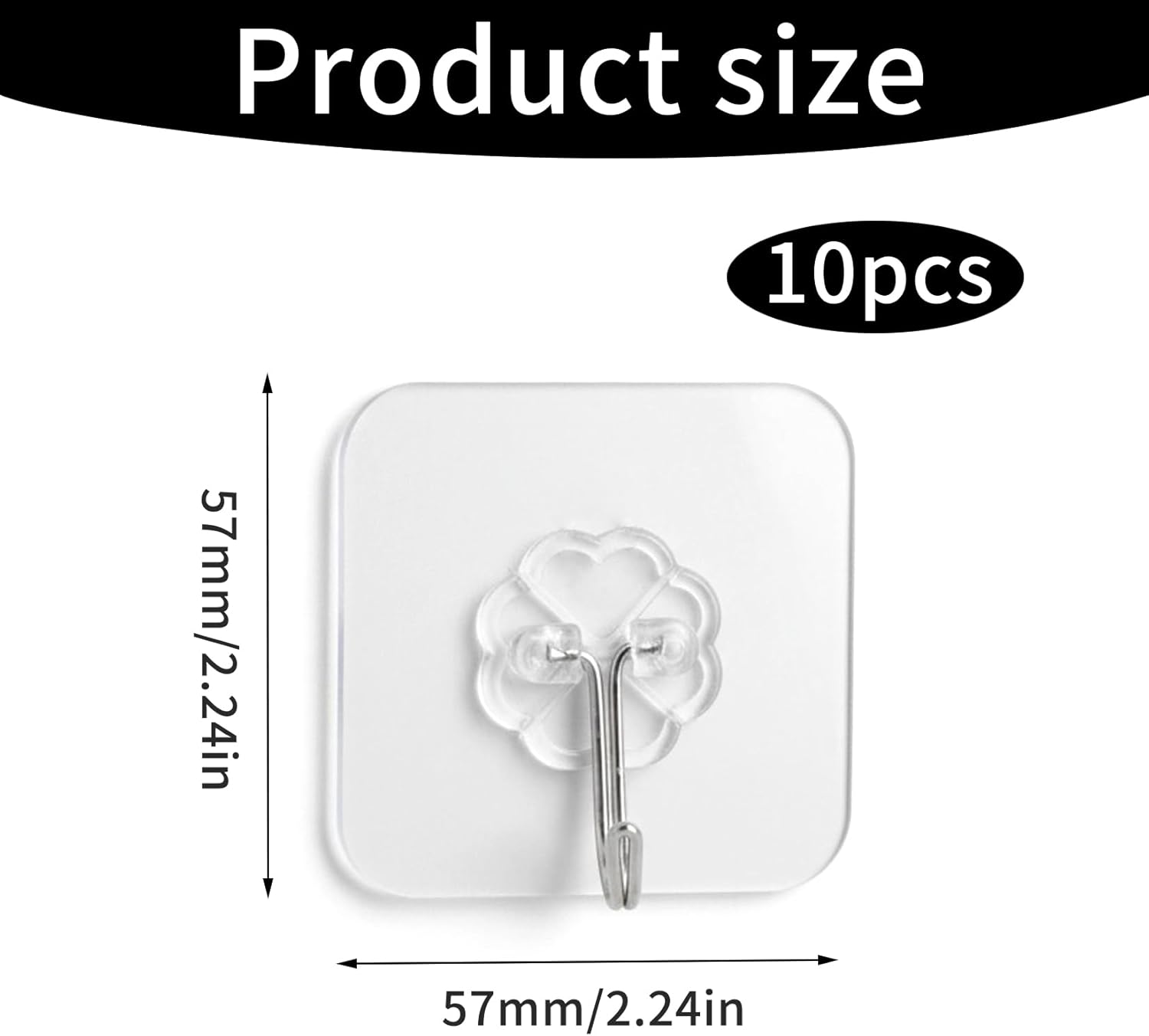 10 Pack Adhesive Wall Hooks, Heavy‑Duty Clear Self‑Adhesive Storage Hooks, Waterproof No‑Drill, Removable Sticky Hooks for Bathroom, Kitchen, Shower, Ceiling, Door, Home Organizer