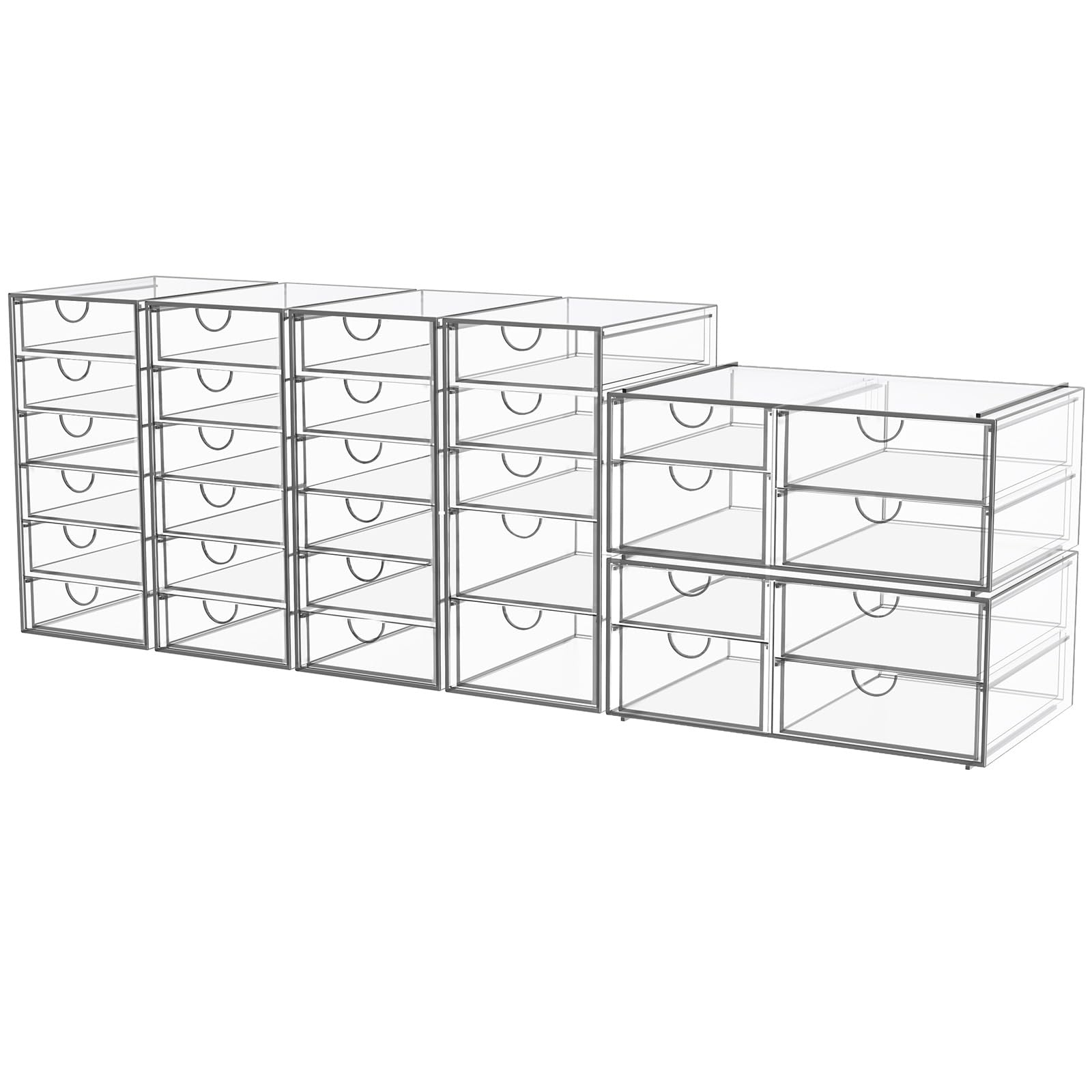 YFXCVSL Organizador de maquillaje acrílico con 31 cajones, paquete de 6 cajones de almacenamiento transparentes, organizador de maquillaje de baño para paletas, cosméticos y suministros de belleza,