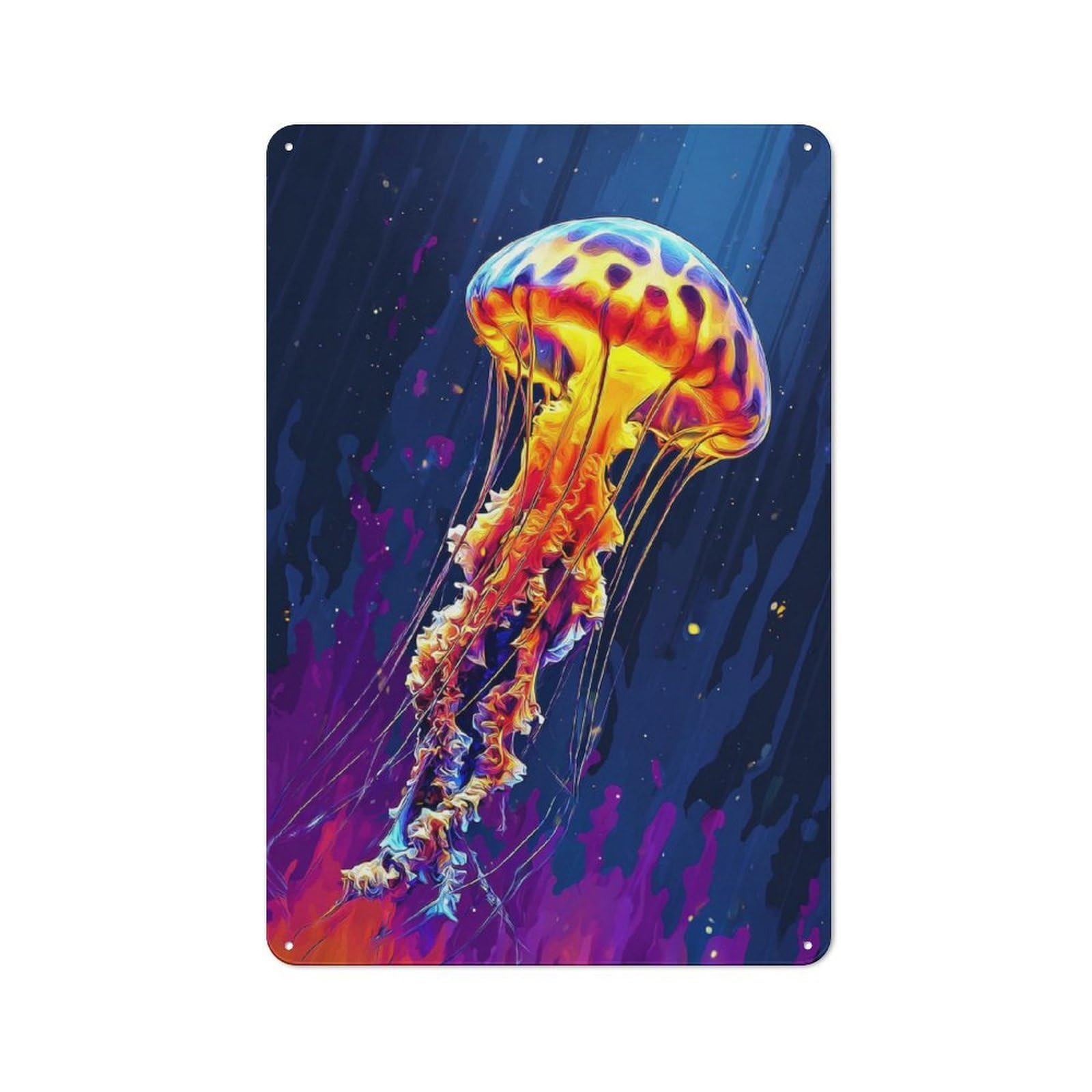 Junmoney Neon Jellyfish In Abstract Ocean Retro Vintage Metal Sign 30X20cm, Small Space Decor For Hallway, Home Bar, Garage Or Study