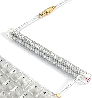 MAMBASNAKE C02 Custom Coiled Keyboard Cable and Acrylic Aviator Cable Winder Set - Aviator Cable Fixed Rod + TPU Coiled USB C Cable with 24K Gold Aviation Connector for Gaming Keyboard - Clear