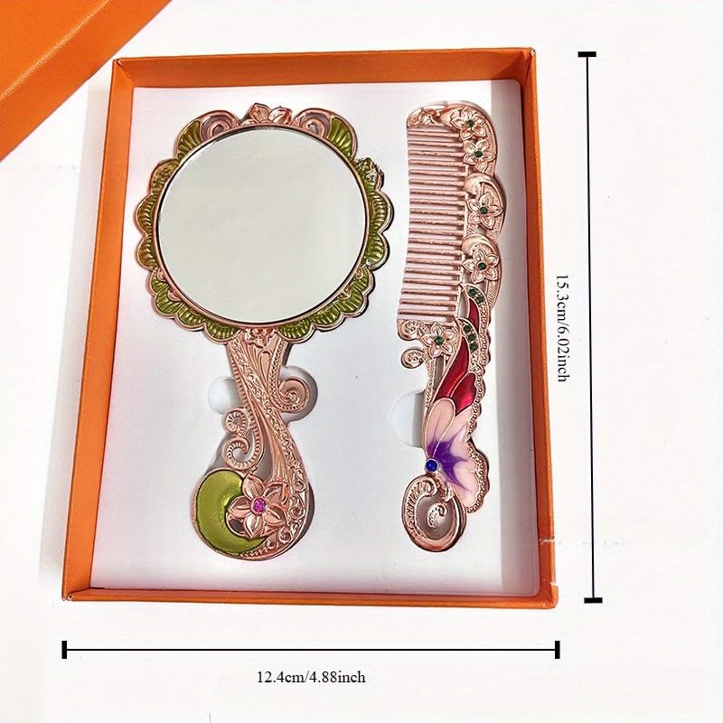 Espejo portátil plegable con mango metálico decorativo miniatura 4