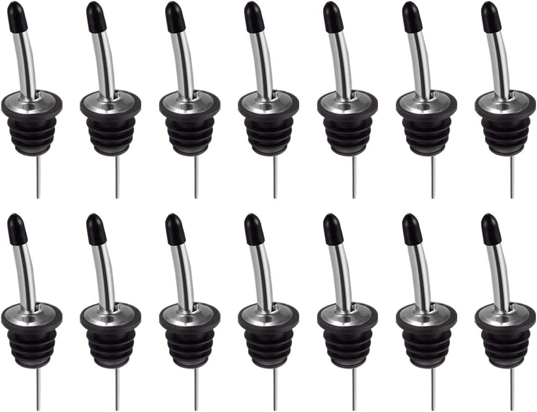 Liquor Bottle Pourers Set of 14 By AwenSun, Spout Stopper,Olive Oil Liquor, Speed Pourers, Bottle Drink Spirits Bar, with Rubber Dust Caps