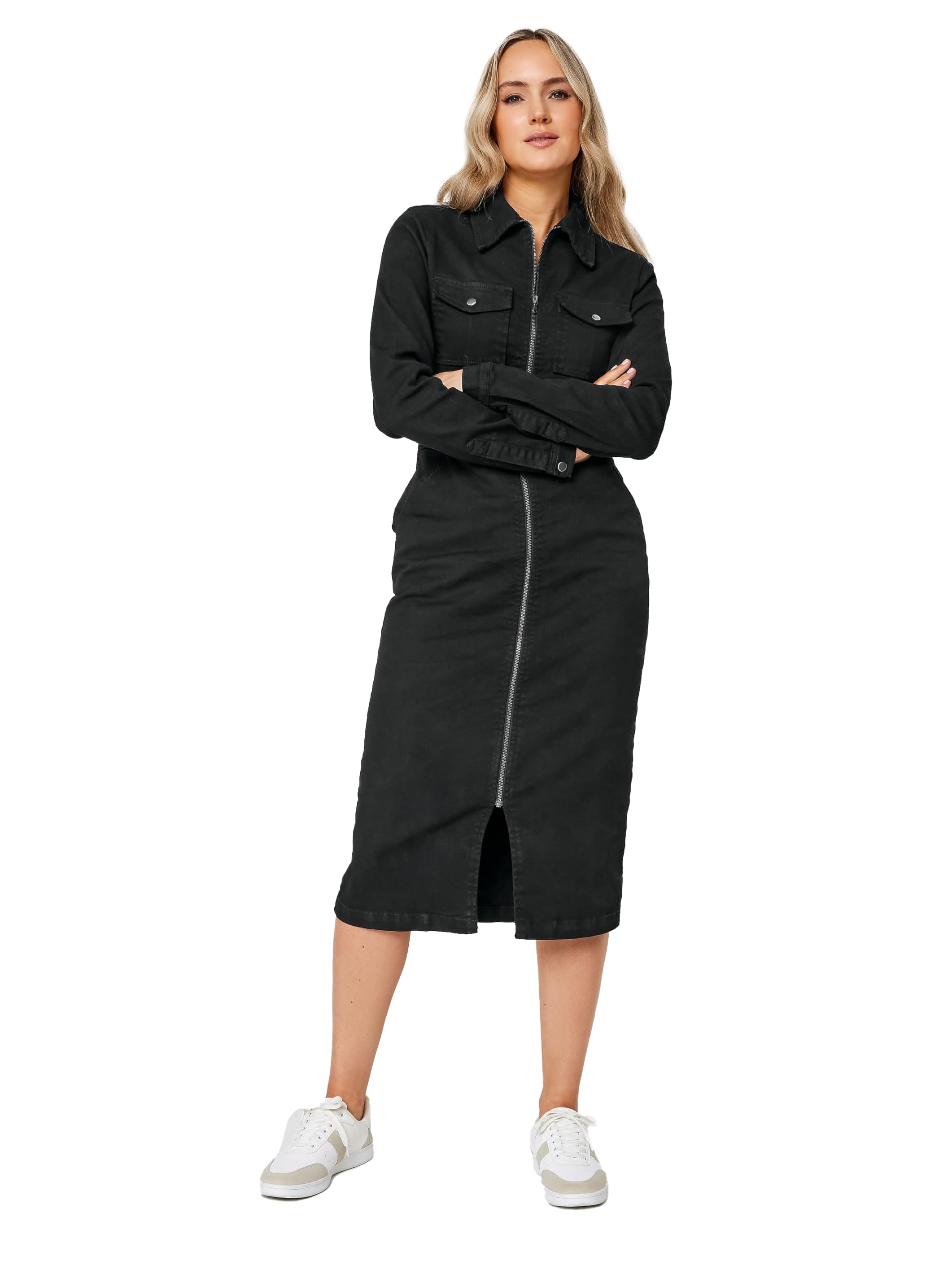 Long Tall Sally - LTS Tall Denim Zip Through Midi Dress - Women's
