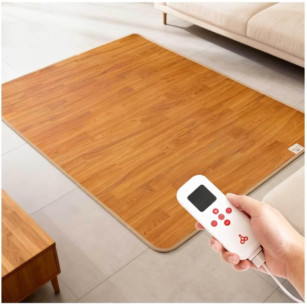 Floor Heating Mat, Infrared Radiant Floor Heating, Electric Area Rug, 60 Temperature Adjustment, Overheating Prevention, 12 Hour Auto Off, Carpet Heater for Feet, Brown Wood, 78.7 x 157.7 inches 200