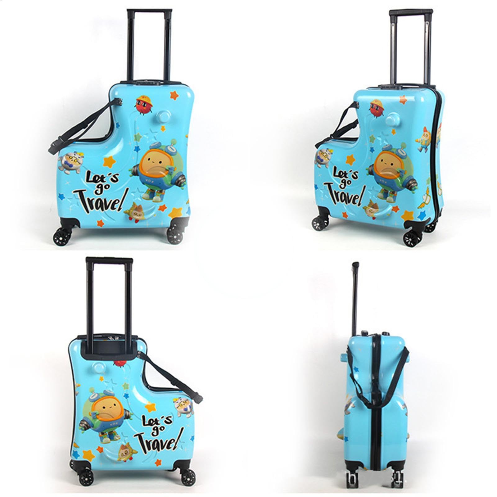 Bagaglio girevole per bambini - Bagagli da viaggio per bambini | valigia con ruote maneggevole | Ruote girevoli per bagagli per bambini con guida laterale rigida con ruote con maniglia, vali