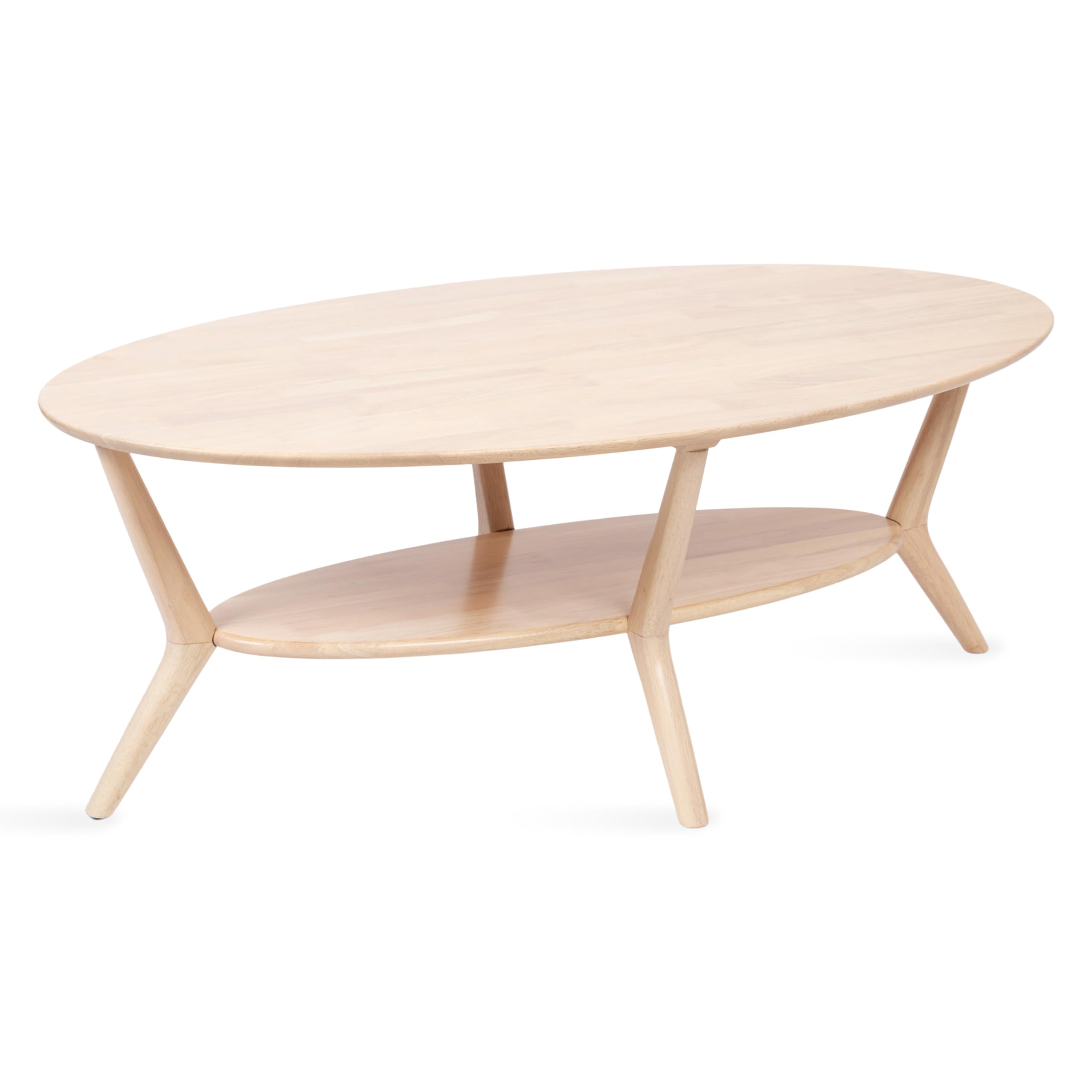 Kate and Laurel Nylah Oval Wooden Coffee Table 48 x 26 x 18 Light Natural Transitional Tiered Living