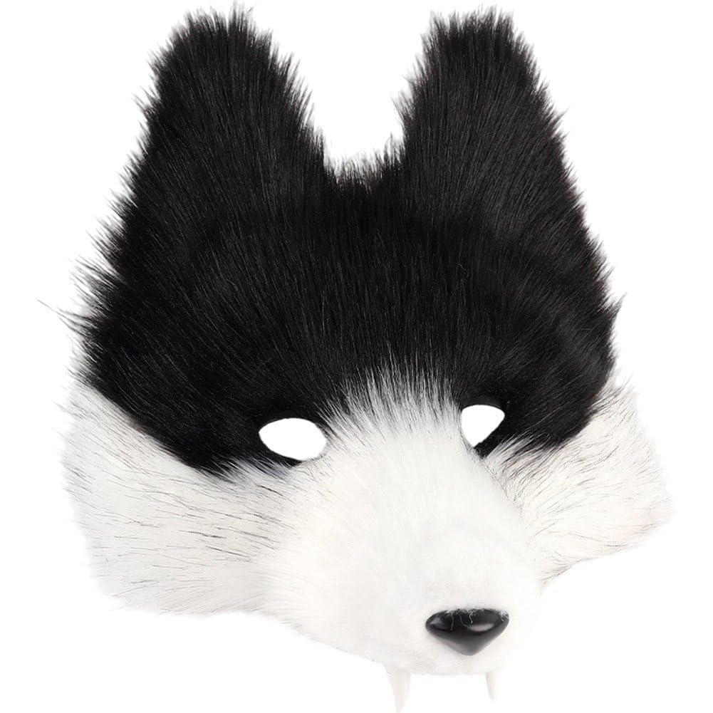 Fituenly Realistic Furry Therian Mask with 3d Teeth, Half-face Mask Costume Accessory for Masquerade Carnival Halloween Party Supplies