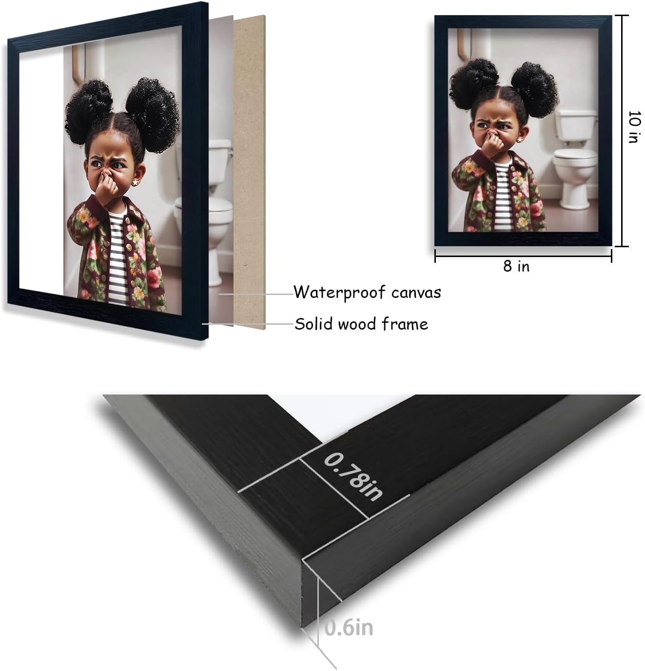 JZMGGQQ Stank Face Bathroom Art Funny Black Girl Wall Decor for Toilet, African American Bathroom Wall Art with Black Wooden Frame 10x8 in - Image 4